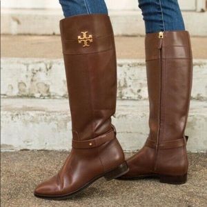 Tory Burch Everly Logo Knee High Leather Riding Boots
